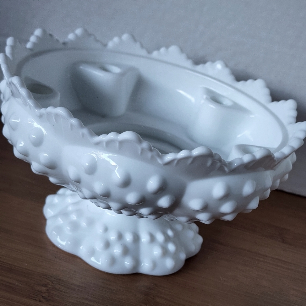 Milkglass dish candle holder